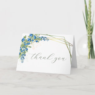 Blueberry, Blue Wildblumen Imitate Gold Foil Rahme Dankeskarte