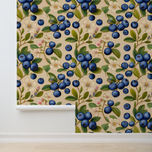 Blueberry blüht grüne Branchen Wiederholung Muster Tapete