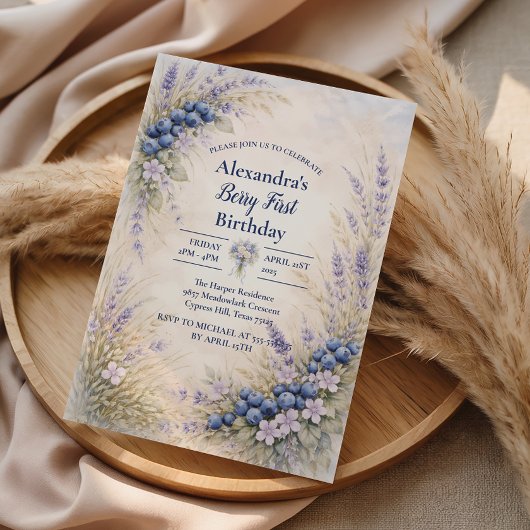 Blueberry Botanical Berry Theme 1st Birthday Einladung