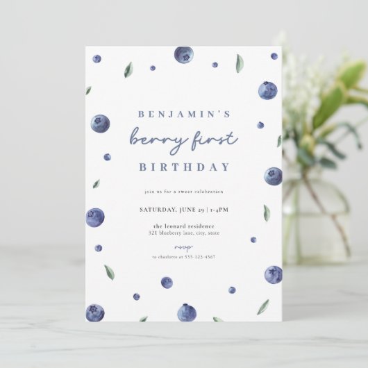 Blueberry Boy Berry Einladung zum Geburtstag (Stehend Vorderseite)
