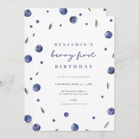 Blueberry Boy Berry Einladung zum Geburtstag (Vorne/Hinten)
