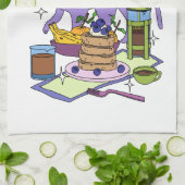 Blueberry Cat Breakfast Spread Illustration Geschirrtuch (Gefaltet)