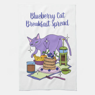 Blueberry Cat Breakfast Spread Illustration Geschirrtuch