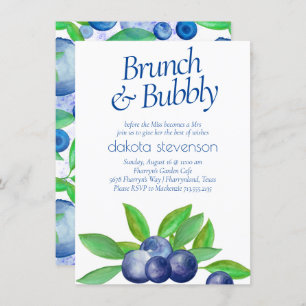 Blueberry Chic   Classic Blue Green Bubbly Brunch Einladung