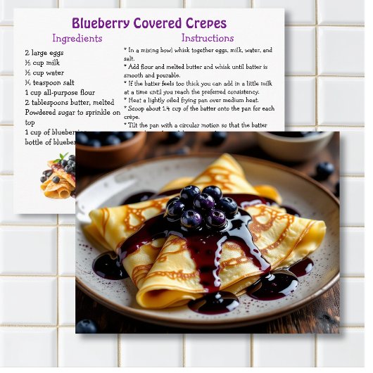 Blueberry Covered Crêpes Recipe Card Postkarte