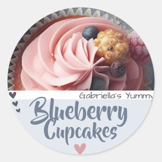 Blueberry Cupcake Cake Foto Template Backlabel Runder Aufkleber (Vorderseite)