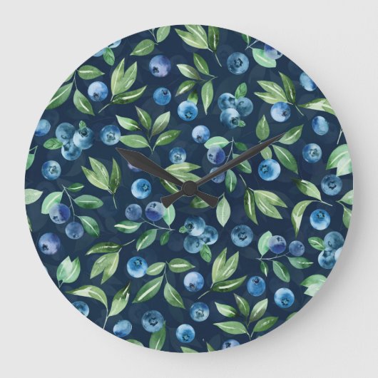 Blueberry dunkles Hintergrundmuster Große Wanduhr (Vorderseite)