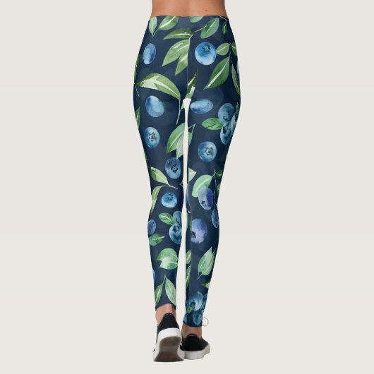 Blueberry dunkles Hintergrundmuster Leggings (Rückseite)