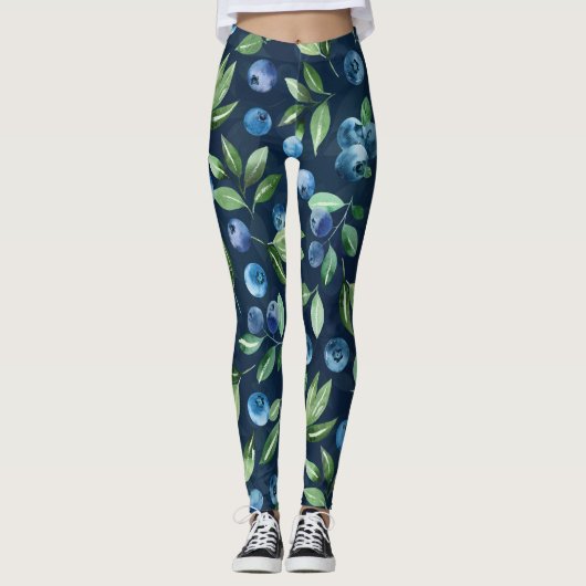 Blueberry dunkles Hintergrundmuster Leggings (Vorderseite)