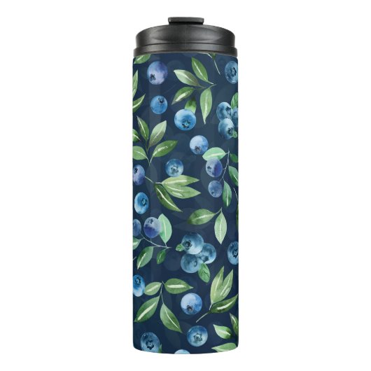 Blueberry dunkles Hintergrundmuster Thermosbecher (Vorderseite)