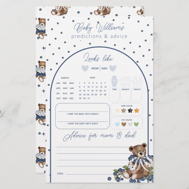 Blueberry Dusty Blue Beat Baby Boy Vorhersagespiel (Vorne/Hinten)