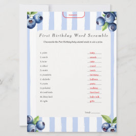 Blueberry First Birthday Word Scramble Antwort Feiertagskarte