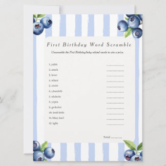 Blueberry First Birthday Word Scramble Game Card Feiertagskarte