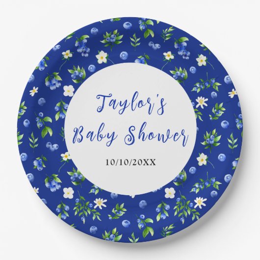 Blueberry Floral Baby Shower Pappteller (Vorderseite)