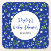 Blueberry Floral Baby Shower Rechteckiger Pappuntersetzer (Vorderseite)