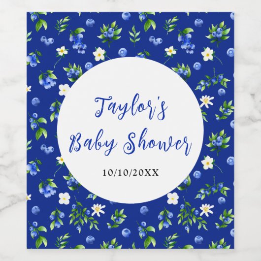 Blueberry Floral Baby Shower Weinetikett (Einzelnes Label)