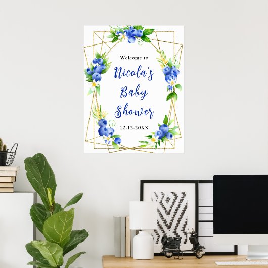 Blueberry Floral Baby Shower Welcome Poster (Heimbüro)