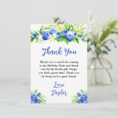 Blueberry Floral Birthday Party Dankeskarte (Stehend Vorderseite)