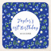 Blueberry Floral Birthday Party Rechteckiger Pappuntersetzer (Vorderseite)