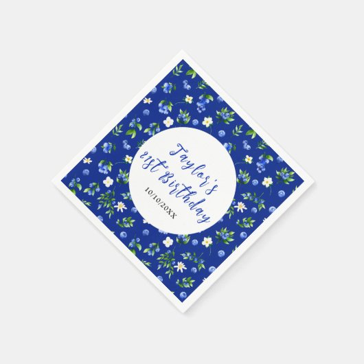 Blueberry Floral Birthday Party Serviette (Ecke)