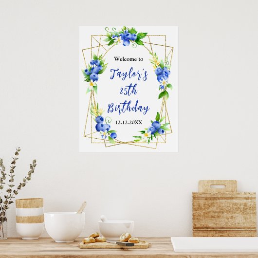 Blueberry Floral Birthday Party Welcome Sign Poster (Küche)