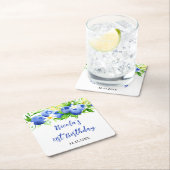 Blueberry Floral Birthday Rechteckiger Pappuntersetzer (Vor Ort)