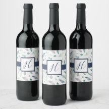 Blueberry Floral Monogram Wine Flasche
