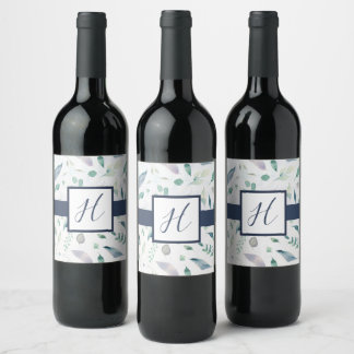 Blueberry Floral Monogram Wine Flasche Weinetikett