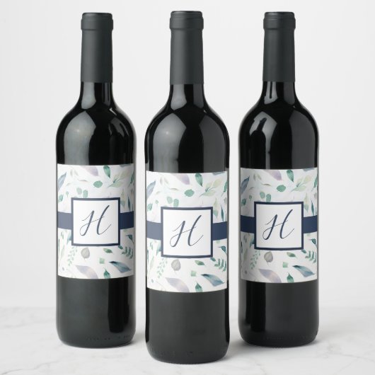 Blueberry Floral Monogram Wine Flasche Weinetikett (Flaschen)