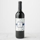 Blueberry Floral Monogram Wine Flasche Weinetikett (Vorderseite)