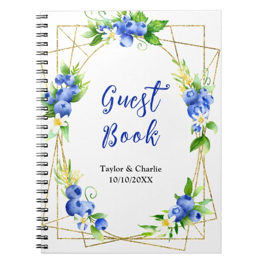 Blueberry Floral Wedding Guest Book Notizblock (Vorderseite)