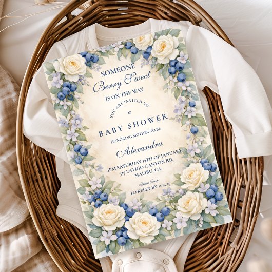 Blueberry Floral Wreath Baby Shower Einladung
