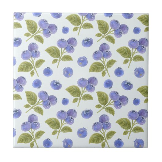 Blueberry Fruit mit Blätter Light Blue Fliese (Vorderseite)