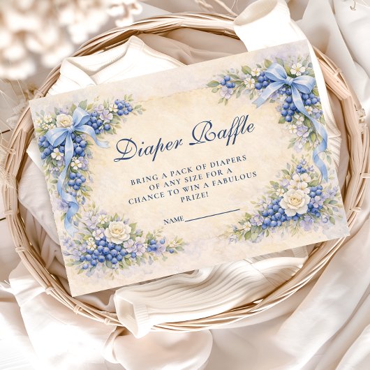 Blueberry Garden Bow Baby Shower Diapper Raffle Begleitkarte