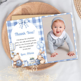Blueberry Gingham Birthday Party Thank You Card Einladung