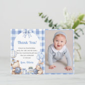 Blueberry Gingham Birthday Party Thank You Card Einladung (Stehend Vorderseite)