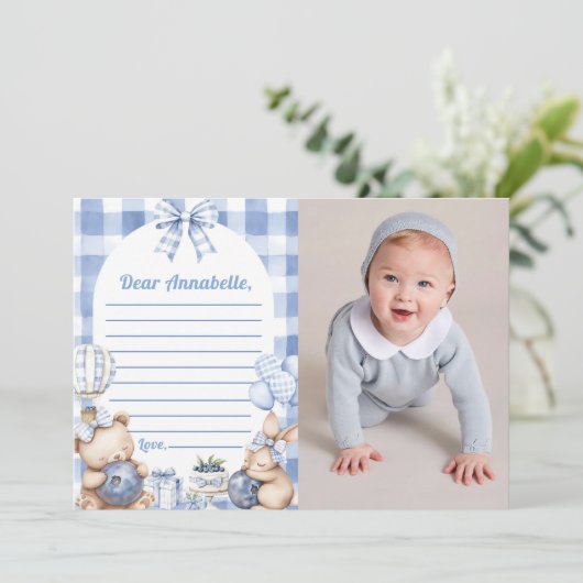 Blueberry Gingham Time Capsule Note Message Einladung (Stehend Vorderseite)