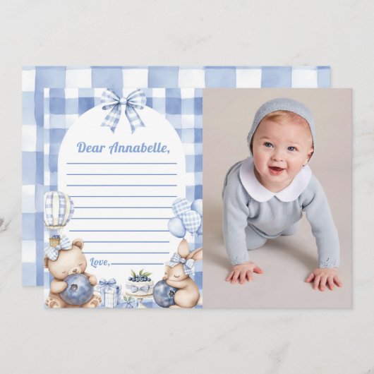 Blueberry Gingham Time Capsule Note Message Einladung (Vorne/Hinten)