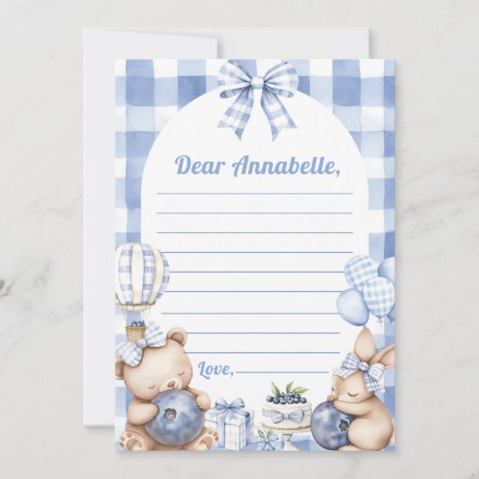 Blueberry Gingham Time Capsule Note Message Einladung (Vorderseite)