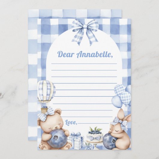 Blueberry Gingham Time Capsule Note Message Einladung (Vorne/Hinten)