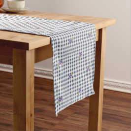 Blueberry Gray Blue Gingham Kurzer Tischläufer