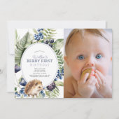 Blueberry Igel Berry Erster Geburtstag Foto Einladung (Vorderseite)