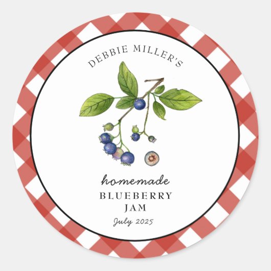 Blueberry Jam Gingham Jam. Jar Runder Aufkleber (Vorderseite)