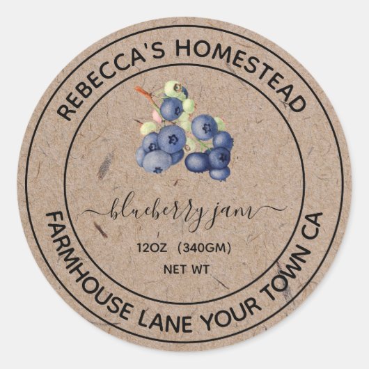 Blueberry Jam Kraft Paper Canning Jar Labels Runder Aufkleber (Vorderseite)
