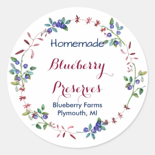 Blueberry Jam Preserve Canning Label Runder Aufkleber (Vorderseite)