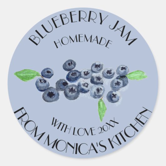 Blueberry Jam Watercolor Fruchtküche Etikett Runder Aufkleber (Vorderseite)