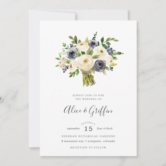 Blueberry Lane Bouquet Wedding Einladung (Vorderseite)