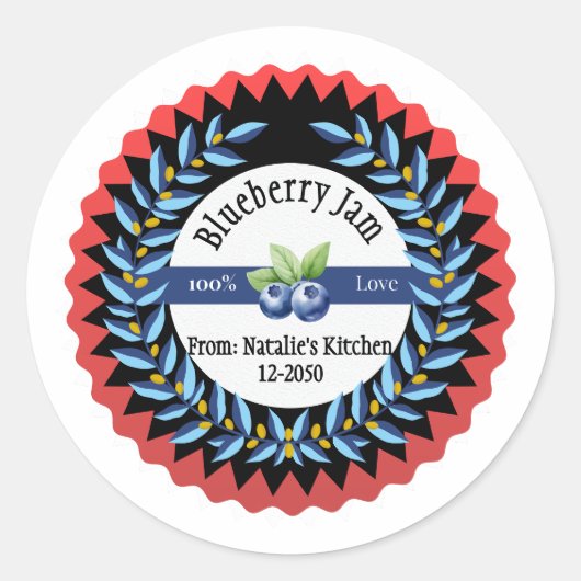 Blueberry-Marmelade aus Liebe Modern Blue Round St Runder Aufkleber (Vorderseite)
