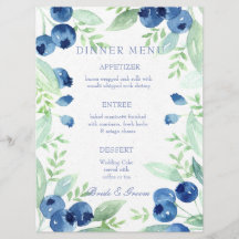 Blueberry Midsommer Rustic Berry Wedding Menu