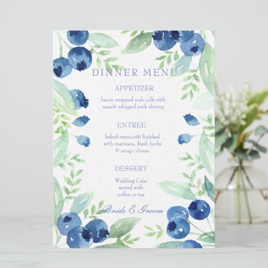 Blueberry Midsommer Rustic Berry Wedding Menu Menükarte (Stehend Vorderseite)